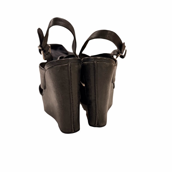 Via Spiga Black Open-Toe Wedges - Picture 3 of 5